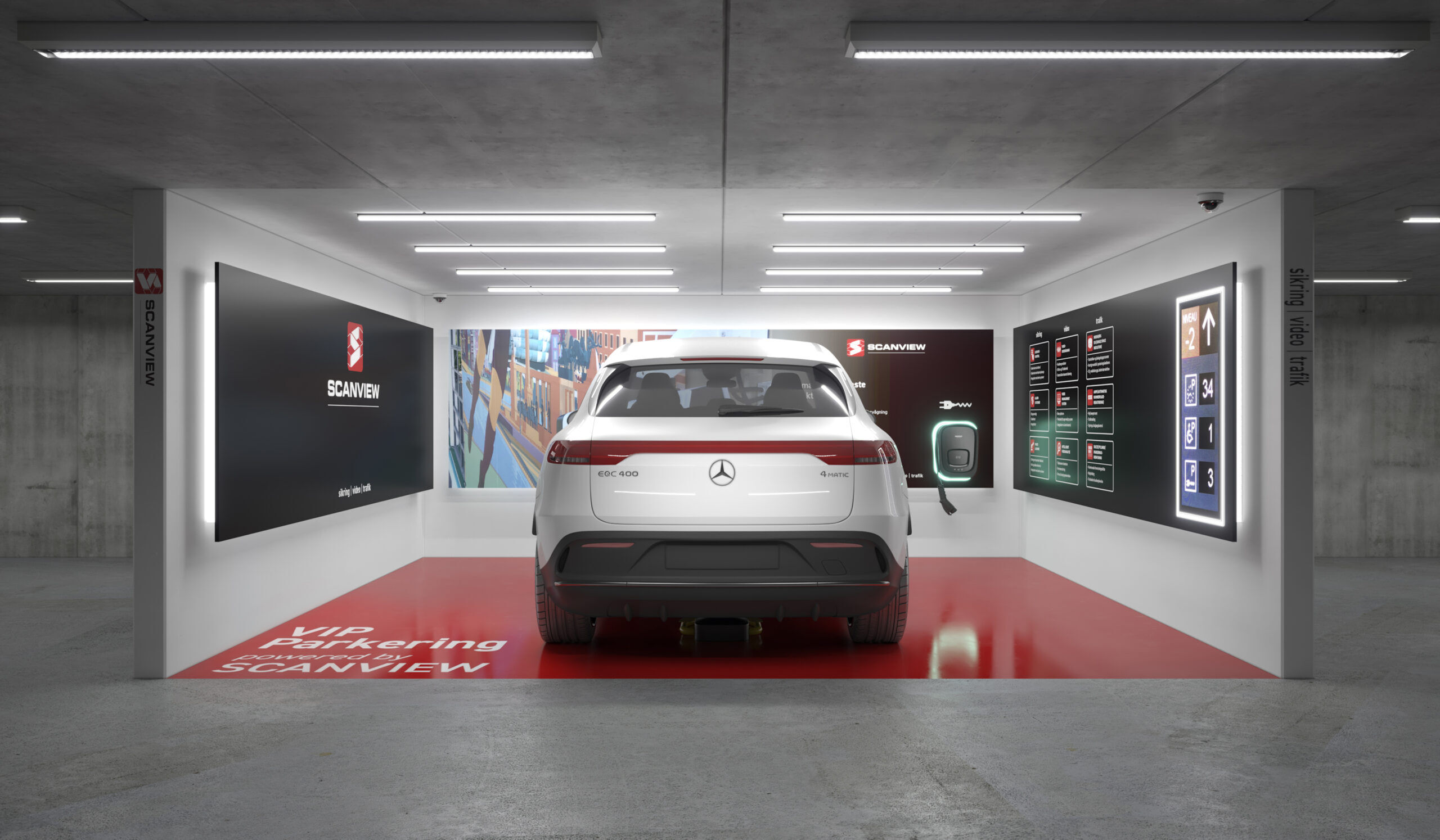 Scanview 3d visualisering med bil rødt gulv